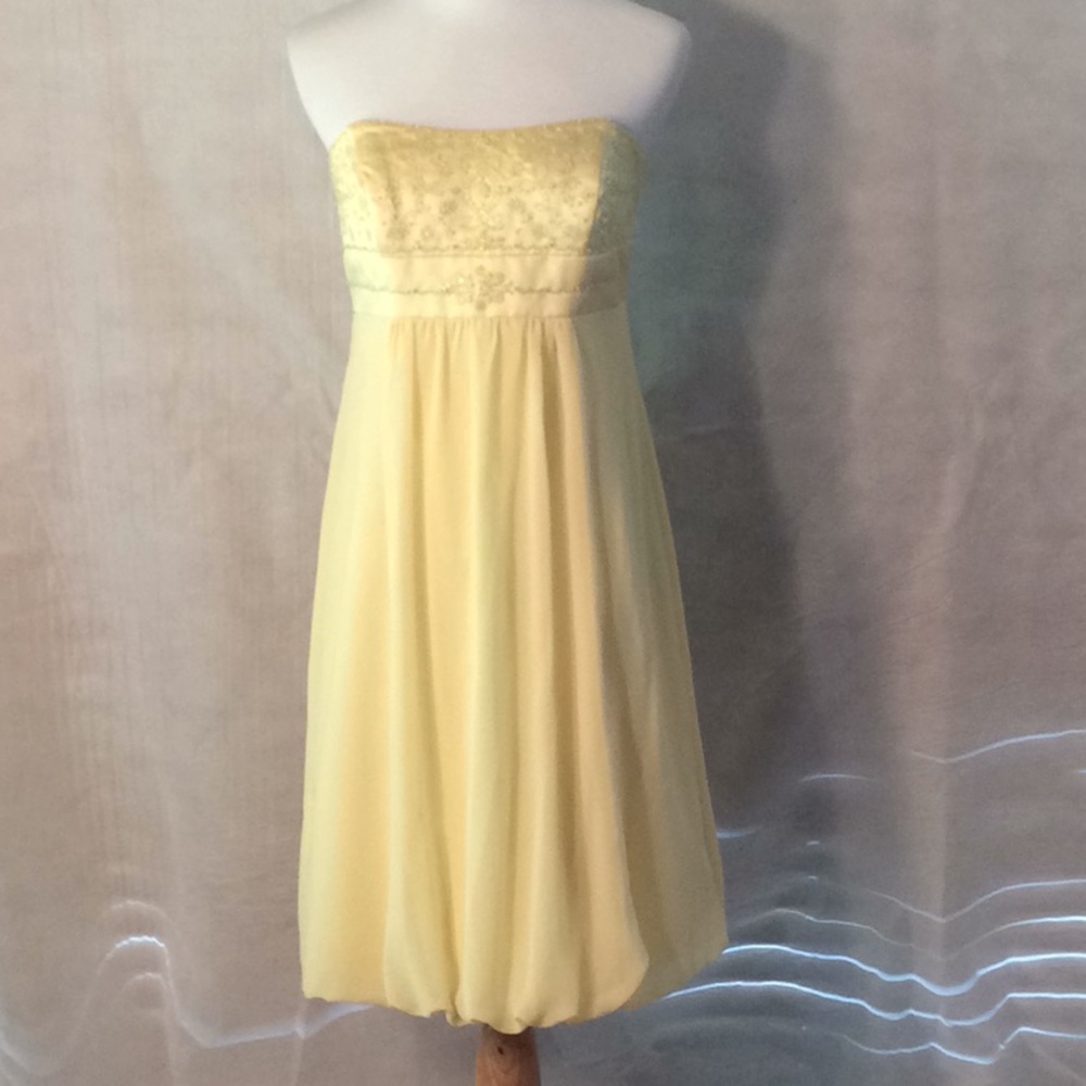 David’s Bridal Yellow Beaded Semi-Formal Dress - 6